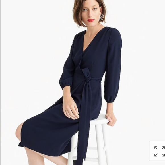 J. Crew Navy Wrap Crepe Dress Size 0 NWT - Picture 1 of 12
